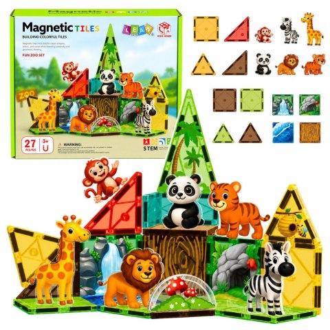 Klocki Magnetyczne Konstrukcyjne Dzikie Zwierzęta Dżungla ZOO 27 el.
