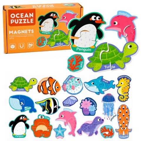 Puzzle Magnetyczne Zwierzęta Morskie Magnesy Na Lodówkę Edukacyjne 30 el.