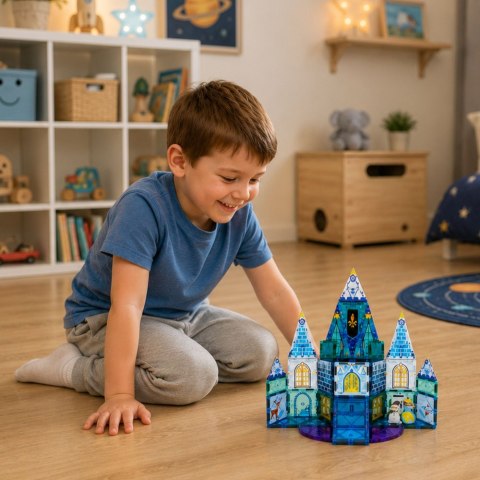 Klocki Magnetyczne Konstrukcyjne Zamek Lodowej Księżniczki Niebieskie 47 el.