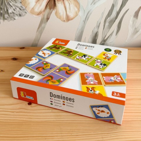 VIGA Edukacyjne Klocki Domino Drewniane gra Farma 28 elementów Montessori