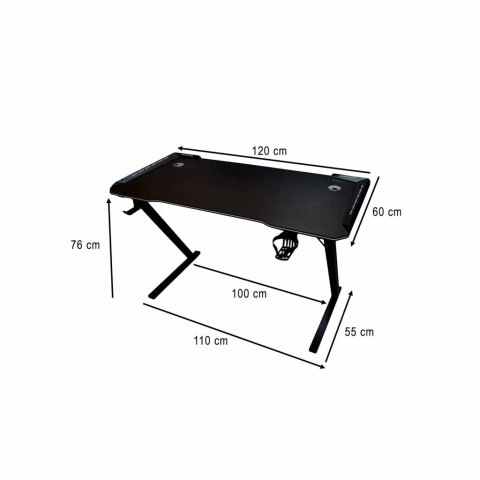 Biurko gamingowe LED podświetlenie RGB uchwyty komputerowe dla gracza 120x60cm