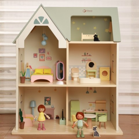 CLASSIC WORLD Wielki Drewniany Domek Przytulny Zakątek dla Lalek z Mebelkami 31el.