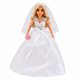 Lalka Anlily w Sukni Ślubnej Z Cekinami Panna Młoda Welon Bukiet Tort