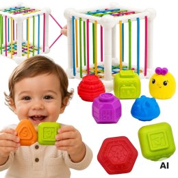 WOOPIE BABY Elastyczna Kostka Sensoryczna Sorter dla Dzieci Zwierzątka + Grzechotka 7 el.