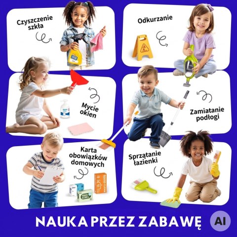Woopie Zestaw Do Sprzątania Dla Dzieci Wózek Odkurzacz Akcesoria XXL 22 el