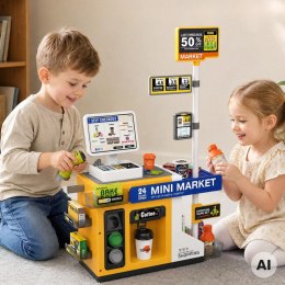 WOOPIE Sklep Mini Market Interaktywna Kasa Skaner Akcesoria Dźwięki Światło