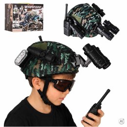 Zestaw żołnierza militarny hełm walkie talkie lornetka latarka