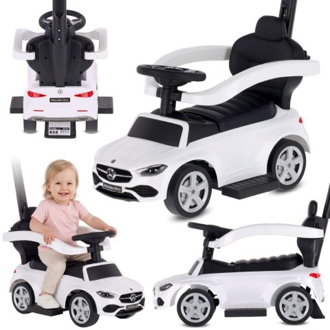 Jeździk pchacz chodzik dla dziecka Mercedes C-Class DELUXE z popychaczem z podnóżkiem i siedzeniem ze skóry PU biały