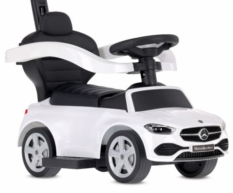 Jeździk pchacz chodzik dla dziecka Mercedes C-Class DELUXE z popychaczem z podnóżkiem i siedzeniem ze skóry PU biały