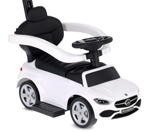 Jeździk pchacz chodzik dla dziecka Mercedes C-Class DELUXE z popychaczem z podnóżkiem i siedzeniem ze skóry PU biały