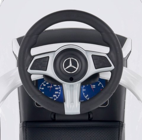 Jeździk pchacz chodzik dla dziecka Mercedes C-Class DELUXE z popychaczem z podnóżkiem i siedzeniem ze skóry PU biały