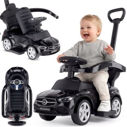 Jeździk pchacz chodzik dla dziecka Mercedes C-Class DELUXE z popychaczem z podnóżkiem i siedzeniem ze skóry PU czarny