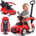 Jeździk pchacz chodzik dla dziecka Mercedes C-Class DELUXE z popychaczem z podnóżkiem i siedzeniem ze skóry PU czerwony