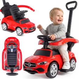 Jeździk pchacz chodzik dla dziecka Mercedes C-Class DELUXE z popychaczem z podnóżkiem i siedzeniem ze skóry PU czerwony