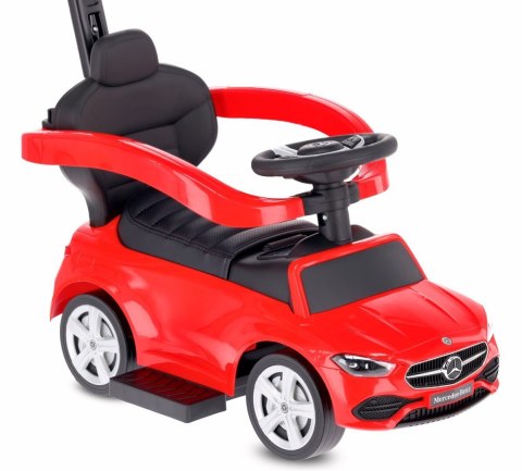 Jeździk pchacz chodzik dla dziecka Mercedes C-Class DELUXE z popychaczem z podnóżkiem i siedzeniem ze skóry PU czerwony