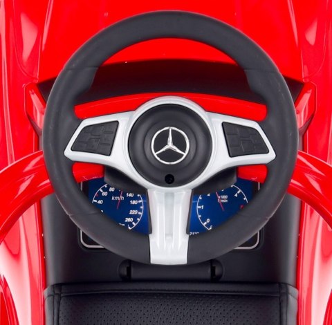 Jeździk pchacz chodzik dla dziecka Mercedes C-Class DELUXE z popychaczem z podnóżkiem i siedzeniem ze skóry PU czerwony