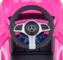 Jeździk pchacz chodzik dla dziecka Mercedes C-Class DELUXE z popychaczem z podnóżkiem i siedzeniem ze skóry PU różowy