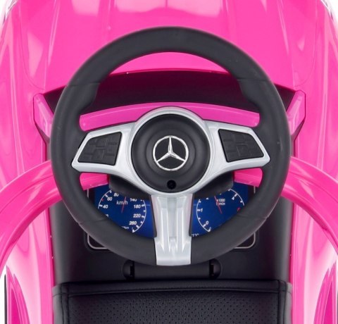 Jeździk pchacz chodzik dla dziecka Mercedes C-Class DELUXE z popychaczem z podnóżkiem i siedzeniem ze skóry PU różowy