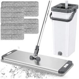 MOP Z WIADREM 2-KOMOROWYM WASH + DRY ALUMINIOWA GŁOWICA 33 CM 4 WKŁADY MIKROFIBRA