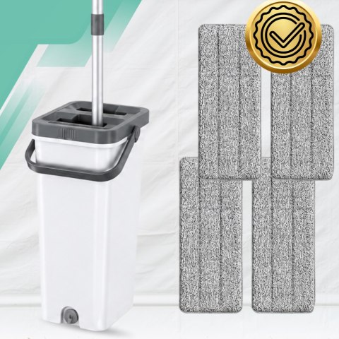 MOP Z WIADREM 2-KOMOROWYM WASH + DRY ALUMINIOWA GŁOWICA 33 CM 4 WKŁADY MIKROFIBRA
