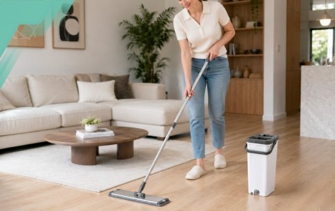 MOP Z WIADREM 2-KOMOROWYM WASH + DRY ALUMINIOWA GŁOWICA 33 CM 4 WKŁADY MIKROFIBRA