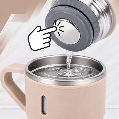 Termos 500 ml + 3 Kubki Zestaw Termiczny Stal Nierdzewna Turystyczny Prezent RÓŻOWY