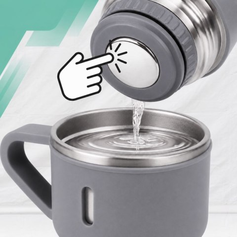 Termos 500 ml + 3 Kubki Zestaw Termiczny Stal Nierdzewna Turystyczny Prezent SZARY
