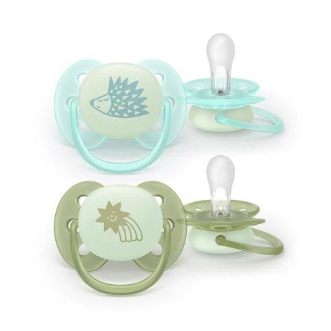 AVENT SCF094/01 Smoczek uspokajający SOOTHER SOFT 0-6 NIGHT&DAY jeż/gwiazda