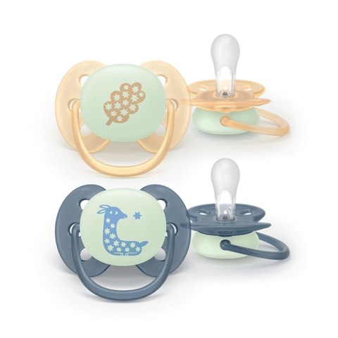 AVENT SCF094/03 Smoczek uspokajający SOOTHER SOFT 6-18 NIGHT&DAY liść/żyrafka