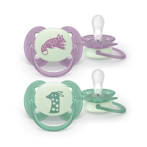 AVENT SCF094/04 Smoczek uspokajający SOOTHER SOFT 6-18 NIGHT&DAY lis/żyrafka