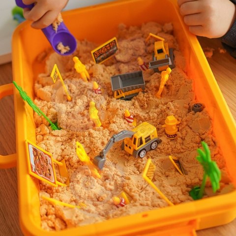 WOOPIE Piasek Kinetyczny 1,5 kg Zestaw XXL Plac Budowy Stolik z Foremkami i Pojazdami