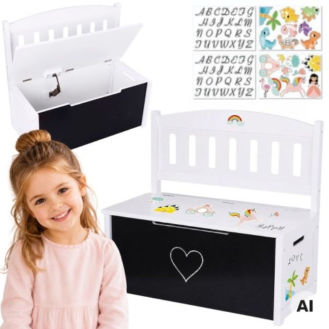 Tooky Toy Drewniana Skrzynia 3w1 na Zabawki Ławka z Tablicą Kredową do Rysowania