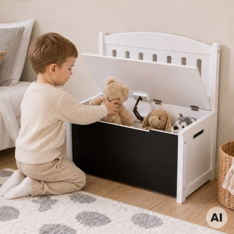 Tooky Toy Drewniana Skrzynia 3w1 na Zabawki Ławka z Tablicą Kredową do Rysowania