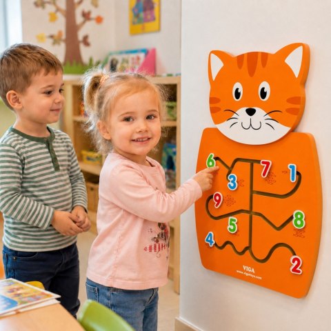 VIGA Drewniana Tablica Manipulacyjna Cyfry Kotek Certyfikat FSC Montessori