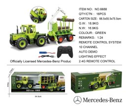 Traktor Zielony 1:24 z Pilotem Mercedes Benz + Przyczepa na Drewno z Dźwigiem