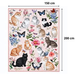 Koc z Motywem Kotów i Kwiatów Motyle Miękki Dekoracyjny 150 x 200 cm