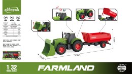 Zielony Traktor z Funkcją Świateł i Dźwięku 1:32 + Czerwona Przyczepa