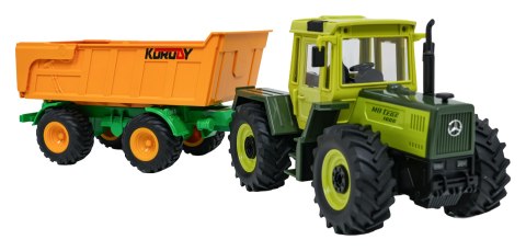 Traktor Zielony 1:24 z Pilotem Mercedes Benz + Żółta Przyczepa