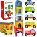 WOOPIE GREEN Układanka Sorter Kostki Miasto Pojazdy w Pudełkach + Figurki 10 el.