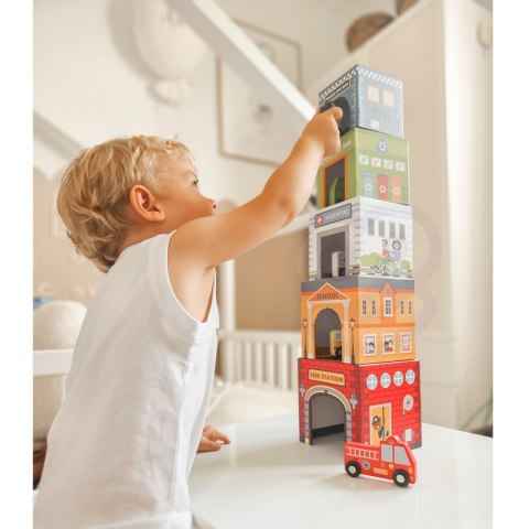 WOOPIE GREEN Układanka Sorter Kostki Miasto Pojazdy w Pudełkach + Figurki 10 el.