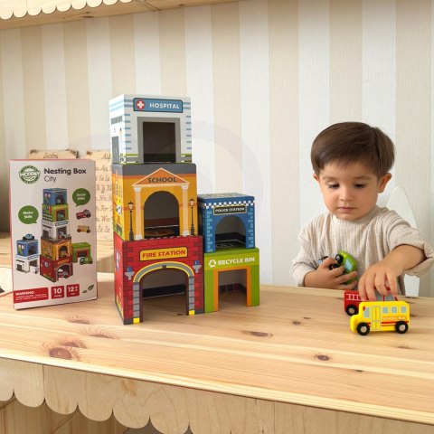 WOOPIE GREEN Układanka Sorter Kostki Miasto Pojazdy w Pudełkach + Figurki 10 el.