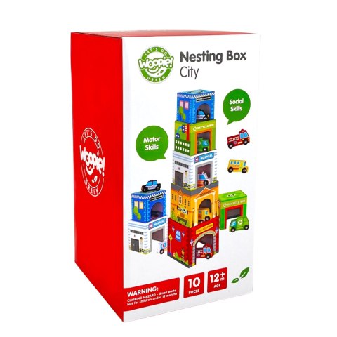 WOOPIE GREEN Układanka Sorter Kostki Miasto Pojazdy w Pudełkach + Figurki 10 el.