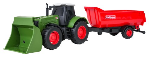 Zielony Traktor z Funkcją Świateł i Dźwięku 1:32 + Czerwona Przyczepa