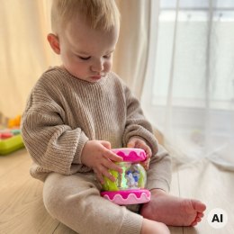 WOOPIE BABY Różowy Bębenek Pozytywka Projektor 3w1 Zabawka Muzyczna dla Niemowląt + Walec Roller do Nauki Raczkowania