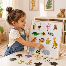 VIGA Drewniane Magnesy Dzikie Zwierzęta - Kolorowe Magnesy Edukacyjne 18M+