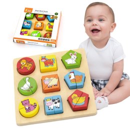 VIGA Drewniane Puzzle Edukacyjne Zwierzęta Układanka Dla Dzieci Montessori