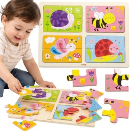 VIGA Drewniane Puzzle Układanka Owady 4w1 Edukacyjne Dla Dzieci