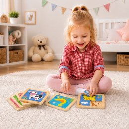 VIGA Puzzle Układanki Drewniane 12 Plansz po 4 Puzzle w Stojaku