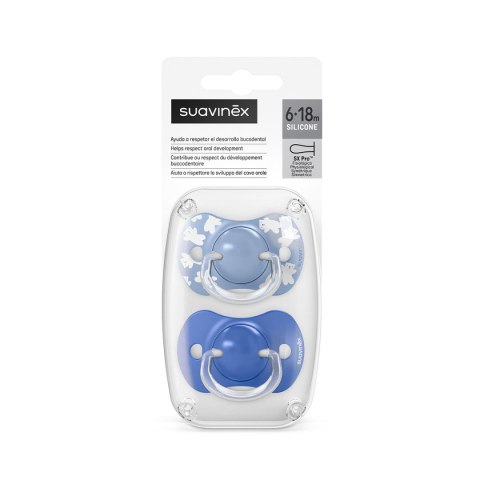 SUAVINEX 4346 Smoczek fizjologiczny SX Pro 6-18m Niebieski Wild&Free 2szt.
