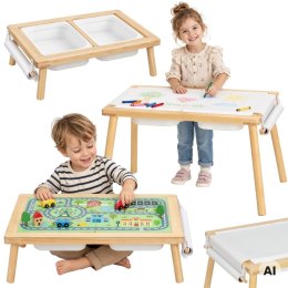 WOOPIE GREEN Drewniany Stolik Aktywności 3w1 Montessori Pojemniki Mapa Miasta Papier Rysunkowy